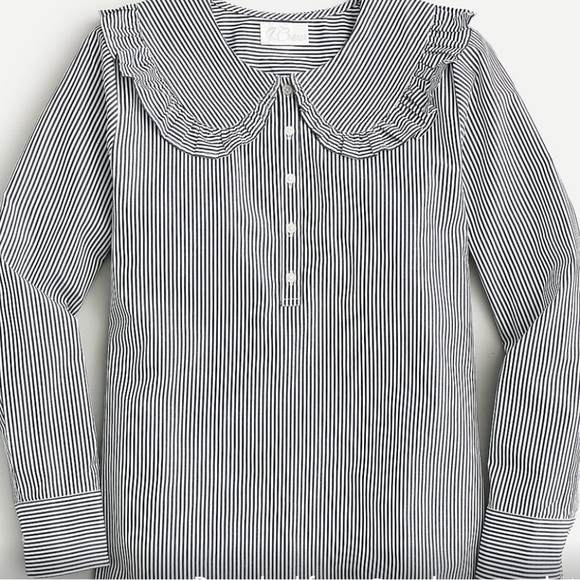 J. Crew Tops - J. Crew Oversized Ruffle-Collar Shirt Women's 6 Black & White Striped AW714